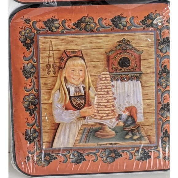 Norwegian Suzanne Toftey 6 Piece Coaster Set Children Christmas Elf NEW - Picture 2 of 8